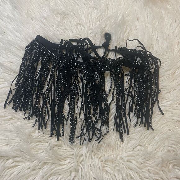Leather Fringe Studded Skirt - Picture 1 of 4